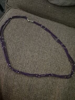 Express Purple Multi-Strand Seed Bead Necklace with Silver Accents